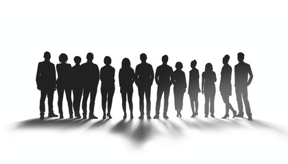 A diverse group of human silhouettes standing together, emphasizing unity and community