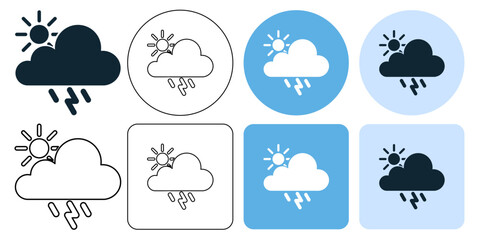 sun day, thunderstorm rain weather, storm rain, lightning rain, icon symbol stroke line and glyph
