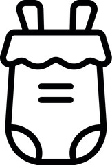 Simple black and white icon of a baby onesie with shoulder straps, perfect for representing baby clothing and accessories