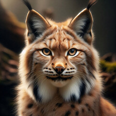 Obraz premium A captivating lynx portrait, its fur meticulously rendered. Generative AI.