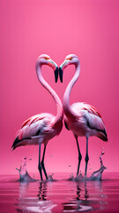 AI generated image of pink flamingoes in water