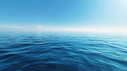 Obraz premium A serene view of the deep blue ocean merging with the clear sky, showcasing the natural beauty and tranquility of the sea.