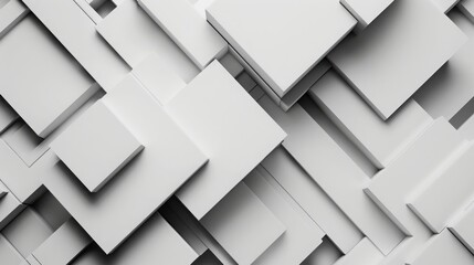 Obraz premium Abstract geometric background with layered white squares and rectangles creating a modern and minimalistic textured pattern.