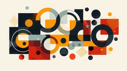 Abstract geometric pattern featuring circles and squares in vibrant colors. Perfect for modern art and design projects.