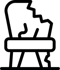 Simple line icon of a broken pommel horse is representing the concept of gymnastics injury