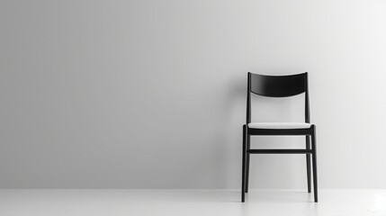 Minimalist black chair against a plain white background. Perfect for modern design, simplicity, and interior concepts.