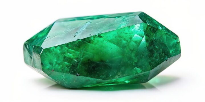Isolated emerald stone on white background, emerald, gemstone, precious, green, valuable, luxury, shiny, beautiful