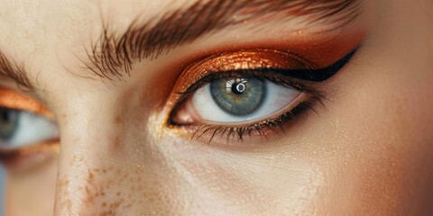 Obraz premium Close-up of a model's eyes with dramatic makeup, highlighting the artistry and precision of modern beauty techniques