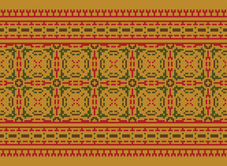 Ethnic Geometric Seamless Fabric Pattern Cross Stitch Embroidery Oriental Pixel Pattern Detailed Vector Illustration for Textile.