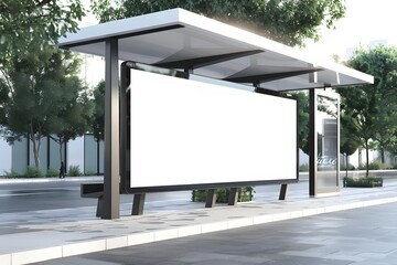 mockup white advertising panel in modern bus stop