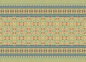 Ethnic Geometric Seamless Fabric Pattern Cross Stitch Embroidery Oriental Pixel Pattern Detailed Vector Illustration for Textile.