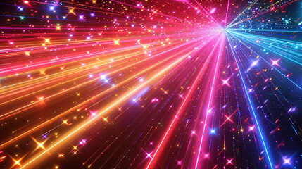 Obraz premium Vivid Laser Light Show on Dark Background - Abstract Design for Banner with Copy Space