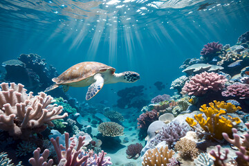 Obraz premium Oceanic Harmony: A Sea Turtle’s Journey