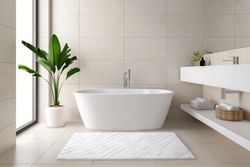Fototapeta premium Seniorfriendly bathroom featuring textured tiles and a rubber bath mat