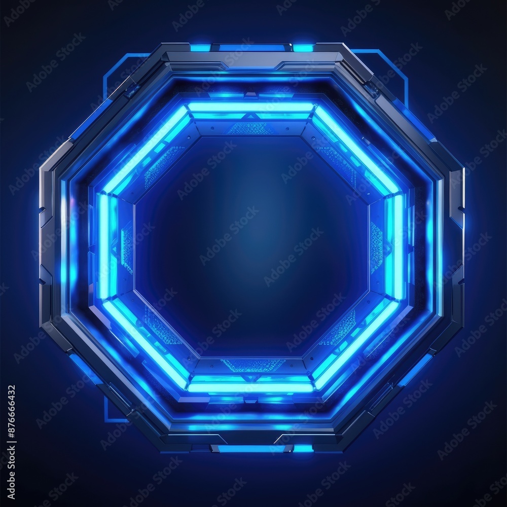 Poster abstract picture of beautiful geometric shape portal with digital style neon light reflecting set al
