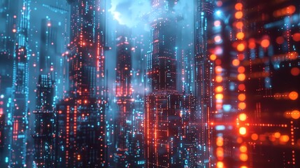 Fototapeta premium Non-fungible token hologram on virtual digital screen NFT with network circuit and globe.