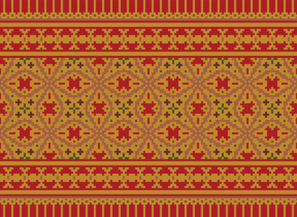 Ethnic Geometric Seamless Fabric Pattern Cross Stitch Embroidery Oriental Pixel Pattern Detailed Vector Illustration for Textile.