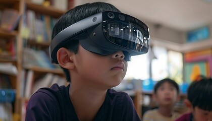 Child Using AR Headset in Classroom