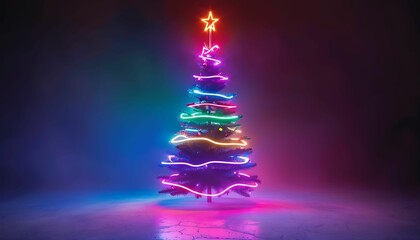 Christmas tree illuminated by neon lights