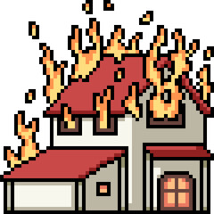 pixel art of house burn destroy