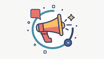 A colorful vector illustration of a megaphone with geometric elements creating a vibrant and dynamic visual perfect for communication and announcement themes