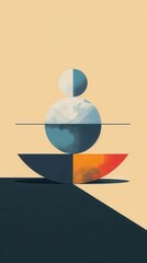 Abstract geometric shapes with a minimalist design in vibrant colors enhance the modern and artistic aesthetic of this digital illustration.