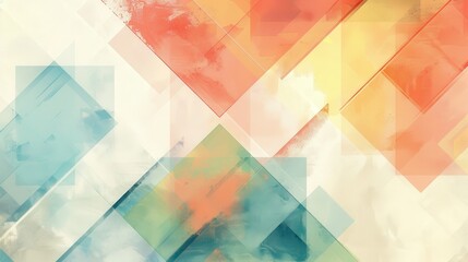 Abstract geometric watercolor background overlapping shapes warm cool tones, blending together harmoniously.
