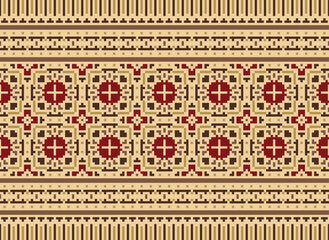 Ethnic Geometric Seamless Fabric Pattern Cross Stitch Embroidery Oriental Pixel Pattern Detailed Vector Illustration for Textile.