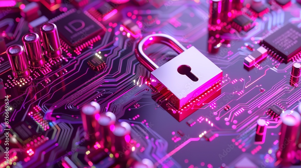 Poster cyber internet security systems. lock icon technology on computer laptop screen
