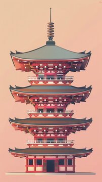 recommend clip art: Illustration of a traditional Japanese pagoda with multiple tiers and ornate design, set against a gradient background.