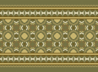 Cross Stitch Pixel Pattern. Ethnic Abstract Art. Seamless Pattern in Tribal, Folk Embroidery, Style. Aztec Geometric Ornament Print.