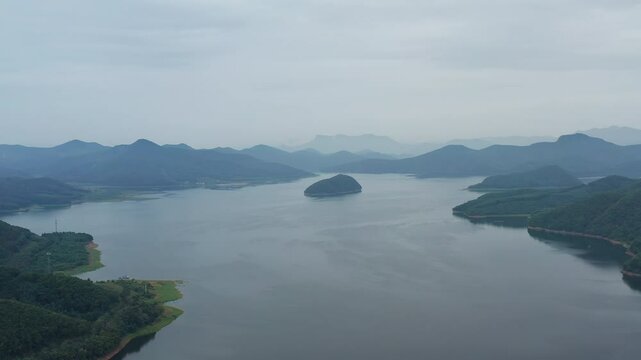 Aerial photography of the Hengren Reservoir in Liaoning Province