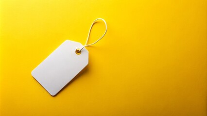 Blank White Price Tag Isolated On Bright Yellow Background.