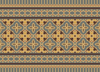 Cross Stitch Pixel Pattern. Ethnic Abstract Art. Seamless Pattern in Tribal, Folk Embroidery, Style. Aztec Geometric Ornament Print.