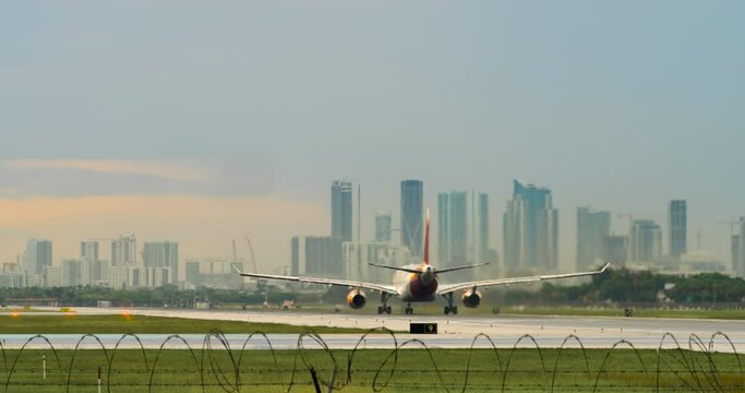 Airplane Takes Off from Miami International Airport in Florida
