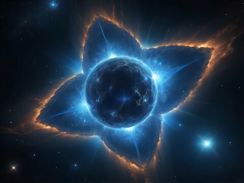 abstract glowing Blue supergiant star. Hot star blue sky background