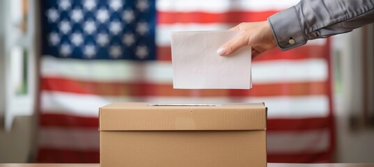 Fototapeta premium Person voting for United States of America president election. Democracy voting nation politic campaign. Generative AI technology. 
