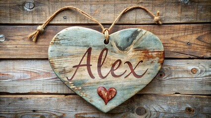 Rustic Wooden Heart-Shaped Sign With The Name Alex.