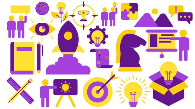 Education Elements - Idea Conversation Lamp Bulb World Globe Rocket Drawing Puzzle Talk Book Pen Chess Horse Box Target Goal Presentation Map Pencil Ruler Gear Trophy Winner Objective Eye Plant
