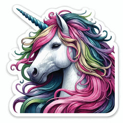 Realistic style unicorn with colorful hair vector illustration art.