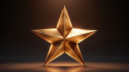 Fototapeta premium Golden, Metallic, Five-Pointed Star Shining on a Dark Background