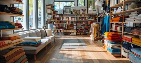 Fototapeta premium Fabric textile material workshop store. Fashion textile. Generative AI technology. 