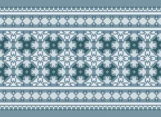 Cross Stitch Pixel Pattern. Ethnic Abstract Art. Seamless Pattern in Tribal, Folk Embroidery, Style. Aztec Geometric Ornament Print.