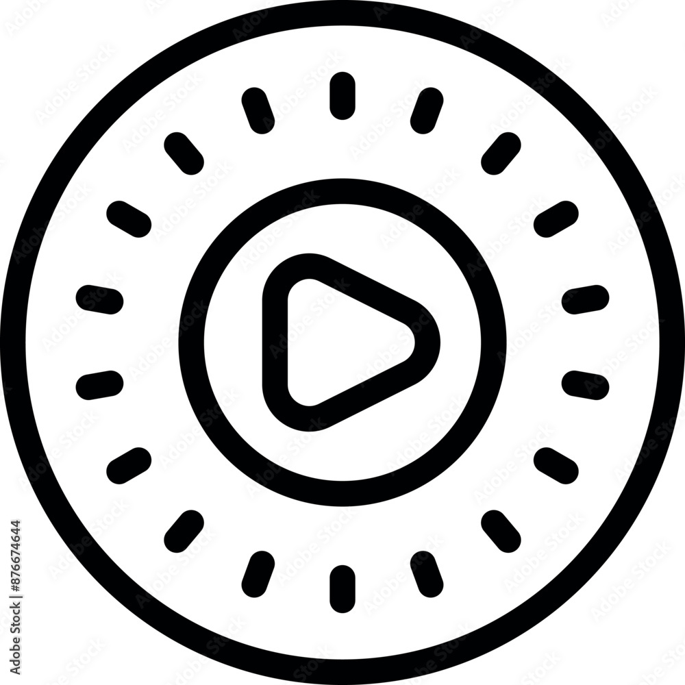 Poster simple icon of a play button glowing with light rays emanating from it