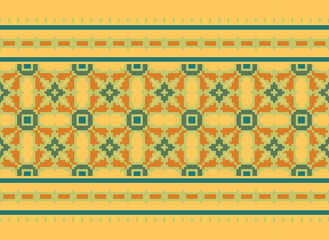 Cross Stitch Pixel Pattern. Ethnic Abstract Art. Seamless Pattern in Tribal, Folk Embroidery, Style. Aztec Geometric Ornament Print.