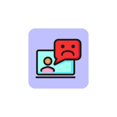 Laptop user with negative message line icon. Comment, video chat, error message. Feedback concept. Vector illustration can be used for topics like social networking, communication, internet