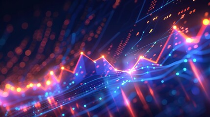 Abstract financial graph with glowing lines, growth chart, business success indicators, futuristic economic analysis
