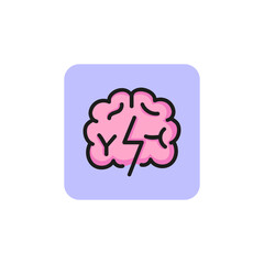 Lightning bolt in brain line icon. Inspiration, idea, creativity. Startup concept. Vector illustration can be used for topics like business, neurology, psychology