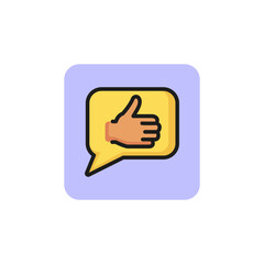 Liking gesture in speech bubble line icon. Approval, rating, success. Feedback concept. Vector illustration can be used for topics like social networking, internet, communication