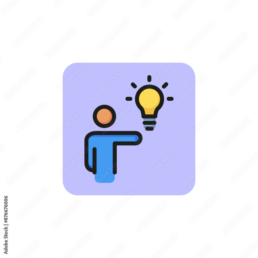 Poster man and light bulb line icon. innovation, idea, solution. engineering concept. vector illustration c